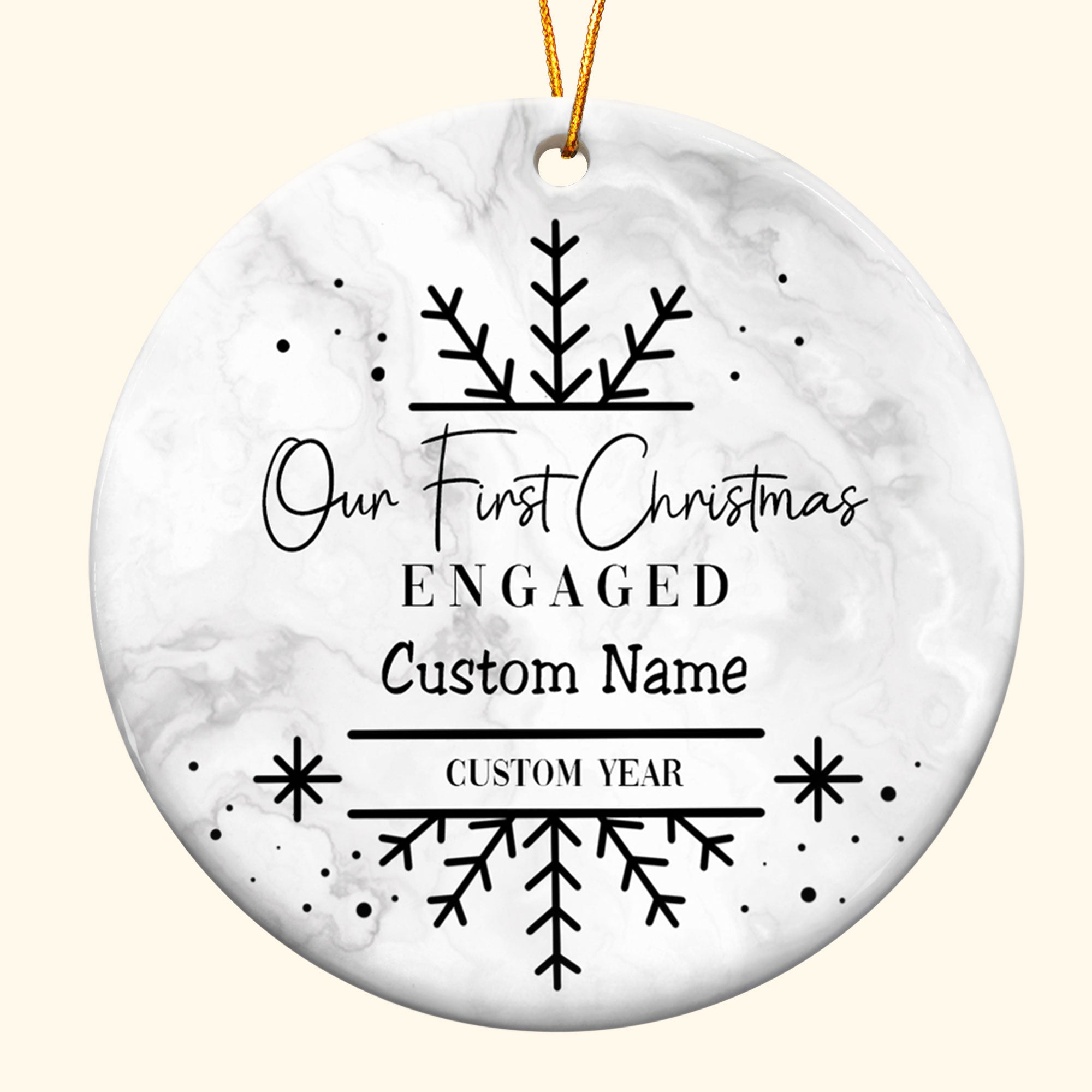 Our First Christmas Engaged - Personalized Ceramic Ornament - Christmas Gift For Friends And Family