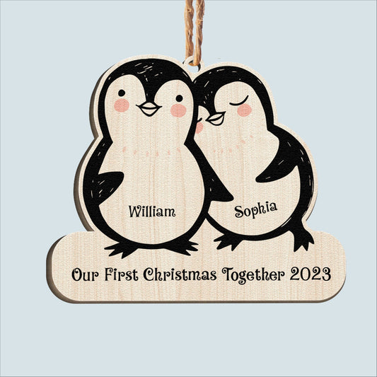 Our First Christmas Together - Personalized Custom Shaped Wooden Ornament - Christmas, Loving Gift For Couple, Husband, Wife