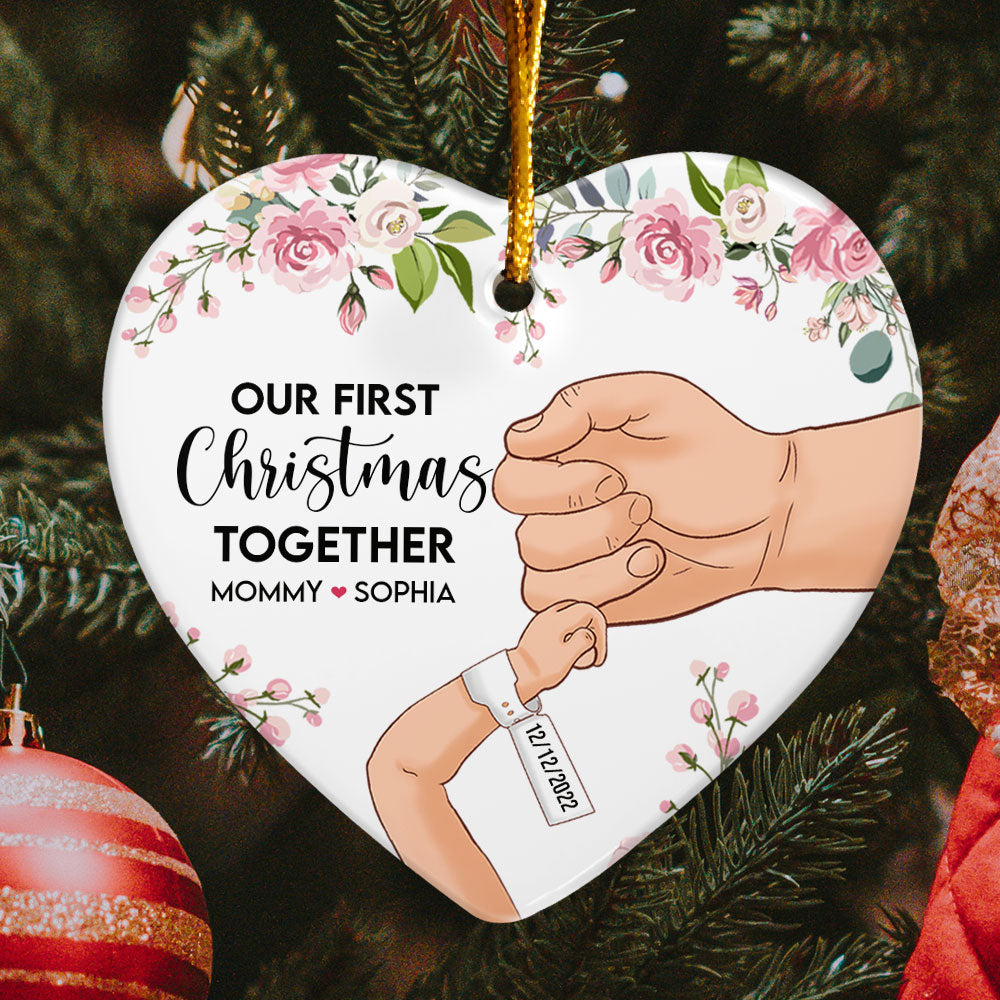 Our First Christmas Together - Personalized Heart Shaped Ceramic Ornament