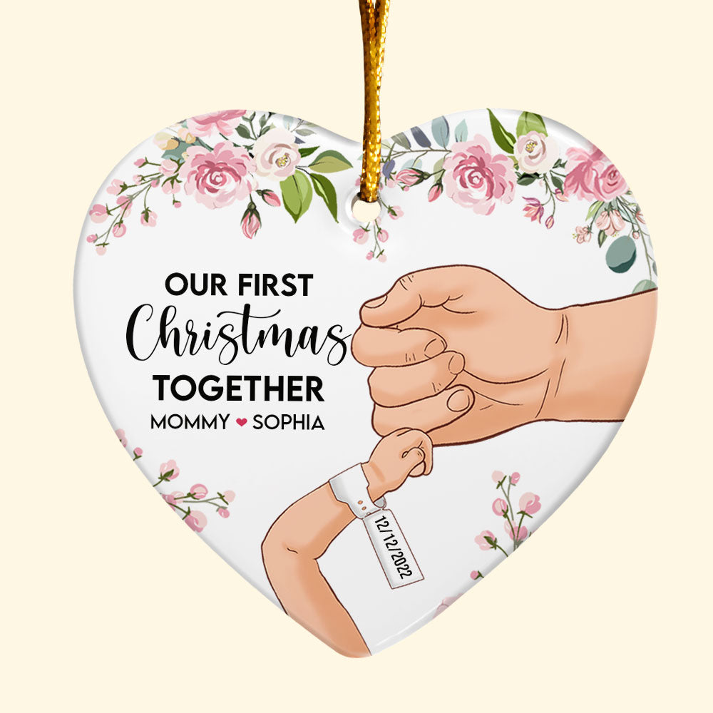 Our First Christmas Together - Personalized Heart Shaped Ceramic Ornament