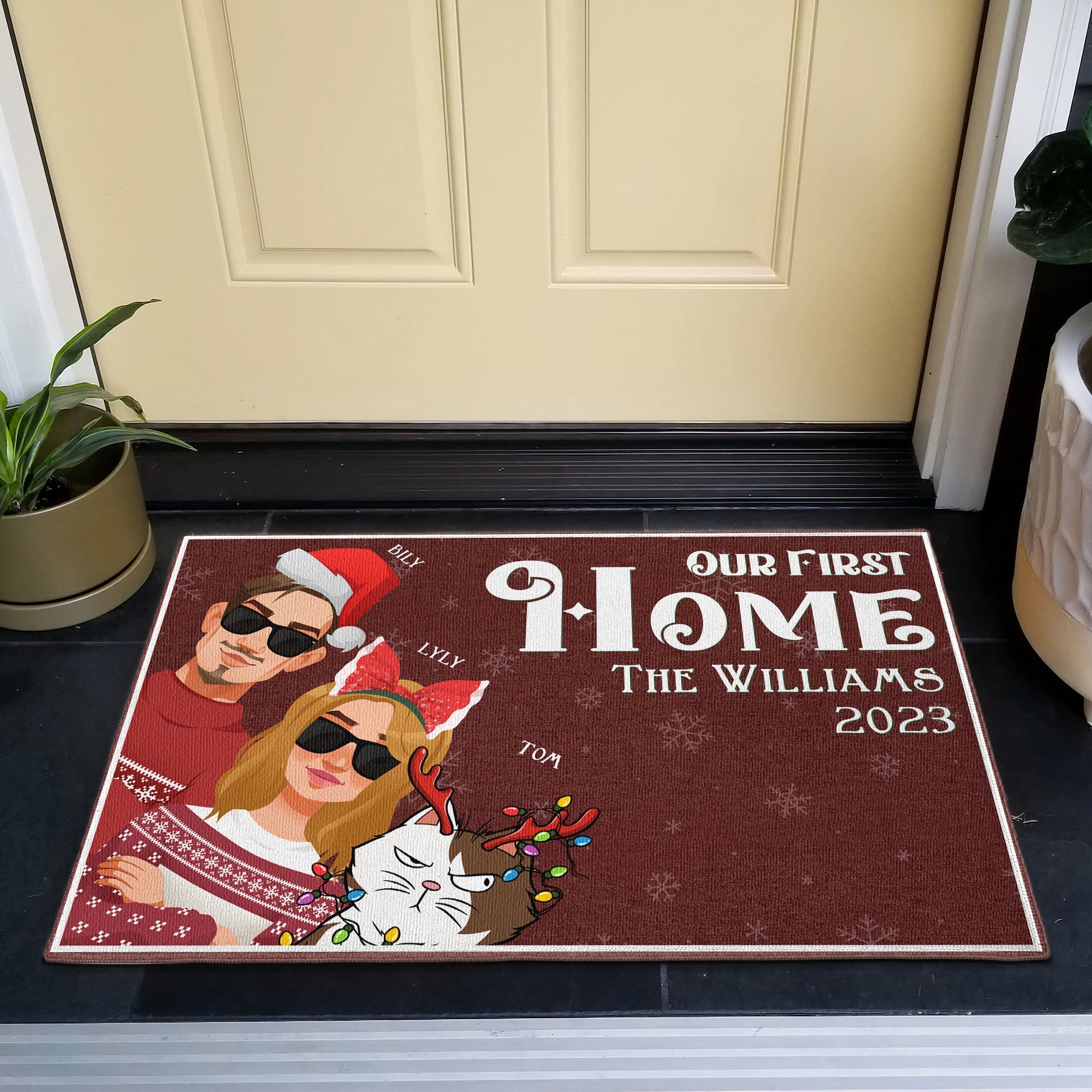 Our First Home With The Cats - Personalized Doormat