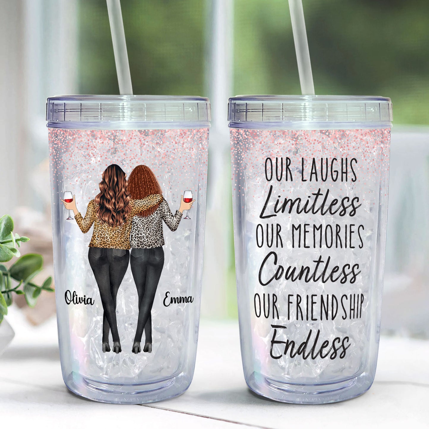 Our Friendship Endless - Personalized Acrylic Tumbler With Straw