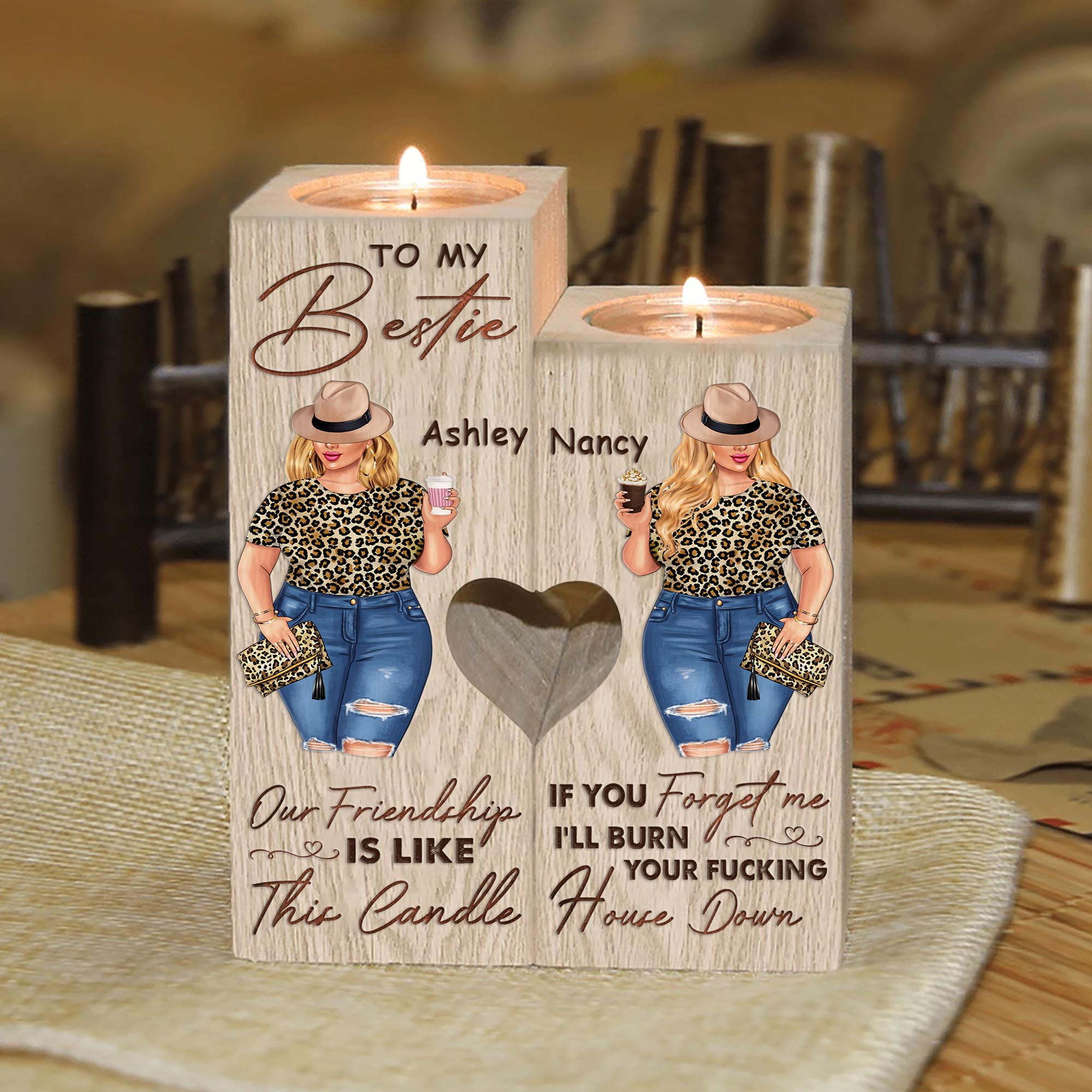 Our Friendship Is Like This Candle - Personalized Wood Candle Holder - Birthday Gift For Besties, Soul Sisters, Sistas, Bff, Friends