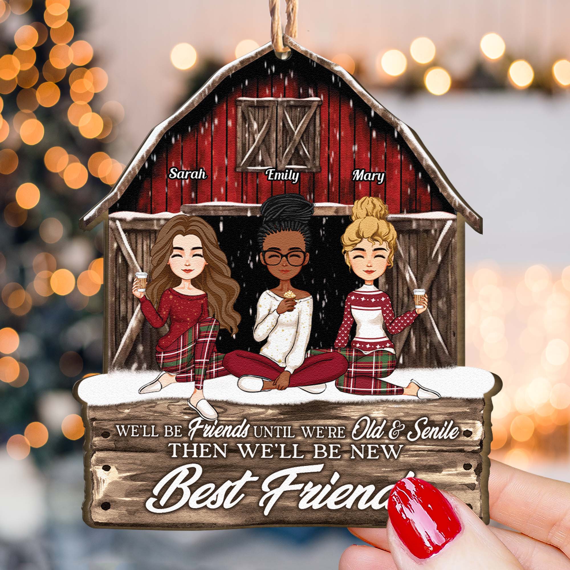 Our Laughs Are Limitless Friendship Red Barn 2 - Personalized Wooden Ornament - Vintage Ornament