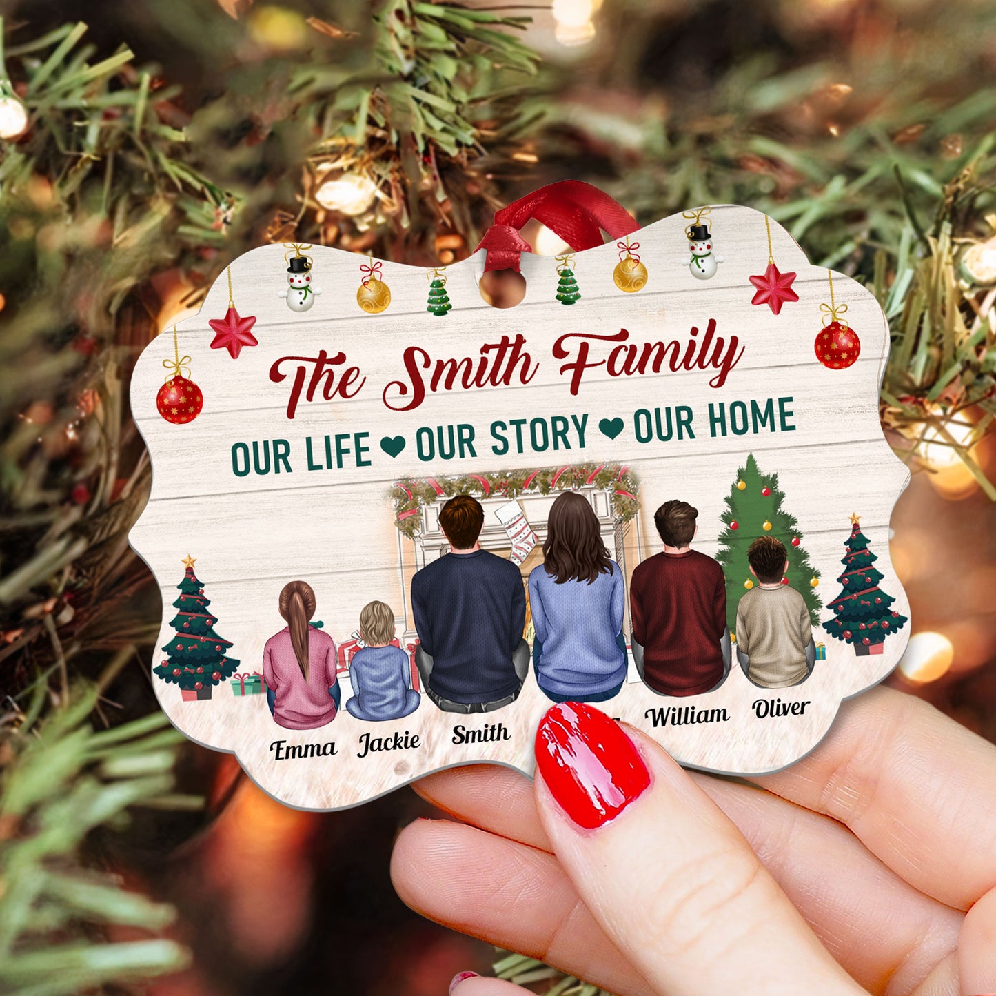 Our Life Our Story Our Home - Personalized Aluminum Ornament - Christmas Decoration Gift For Family