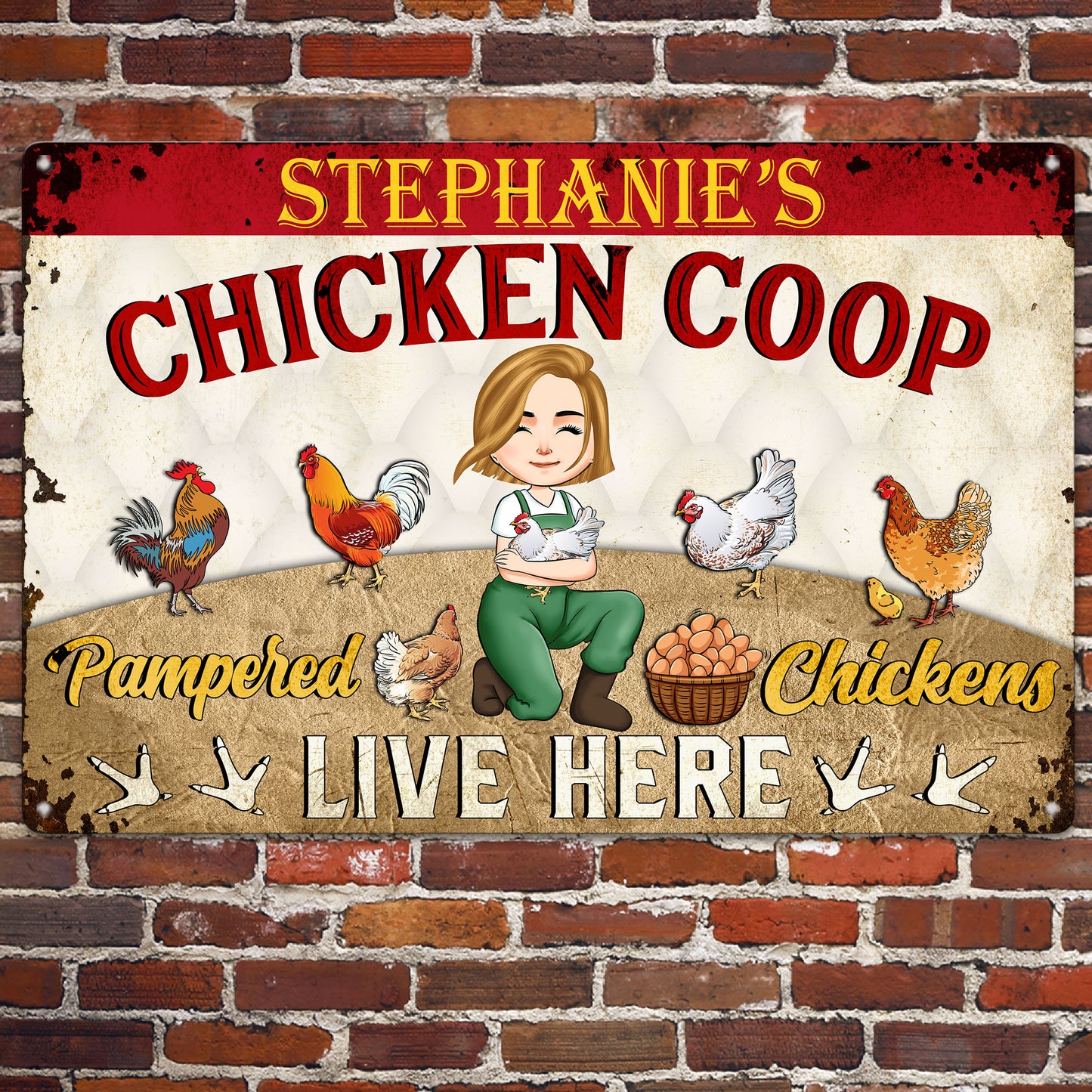 Pampered Chickens Live Here - Personalized Metal Sign - Chicken Coop Decoration, Funny Chicken, Farmhouse Decorations Gift For Chicken Lovers, Farmer