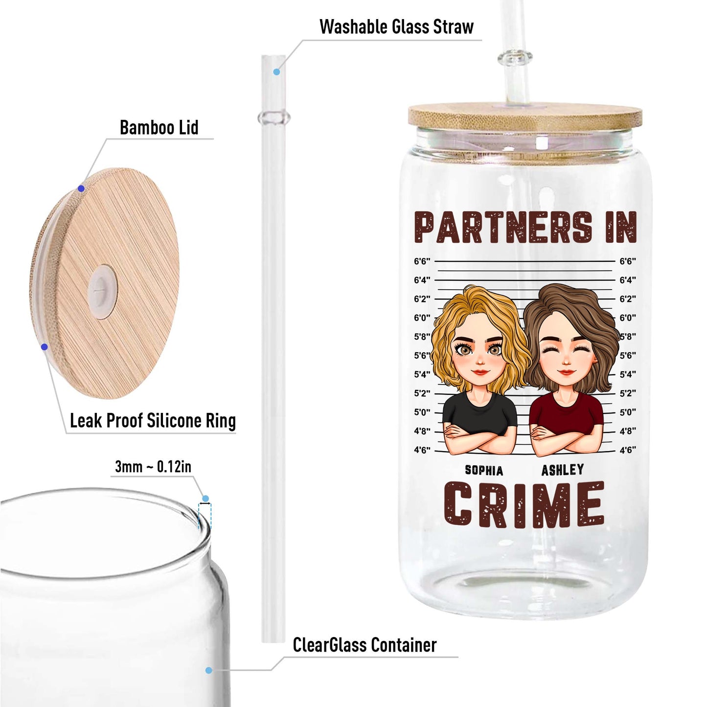 Partner In Crime - Personalized Clear Glass Cup