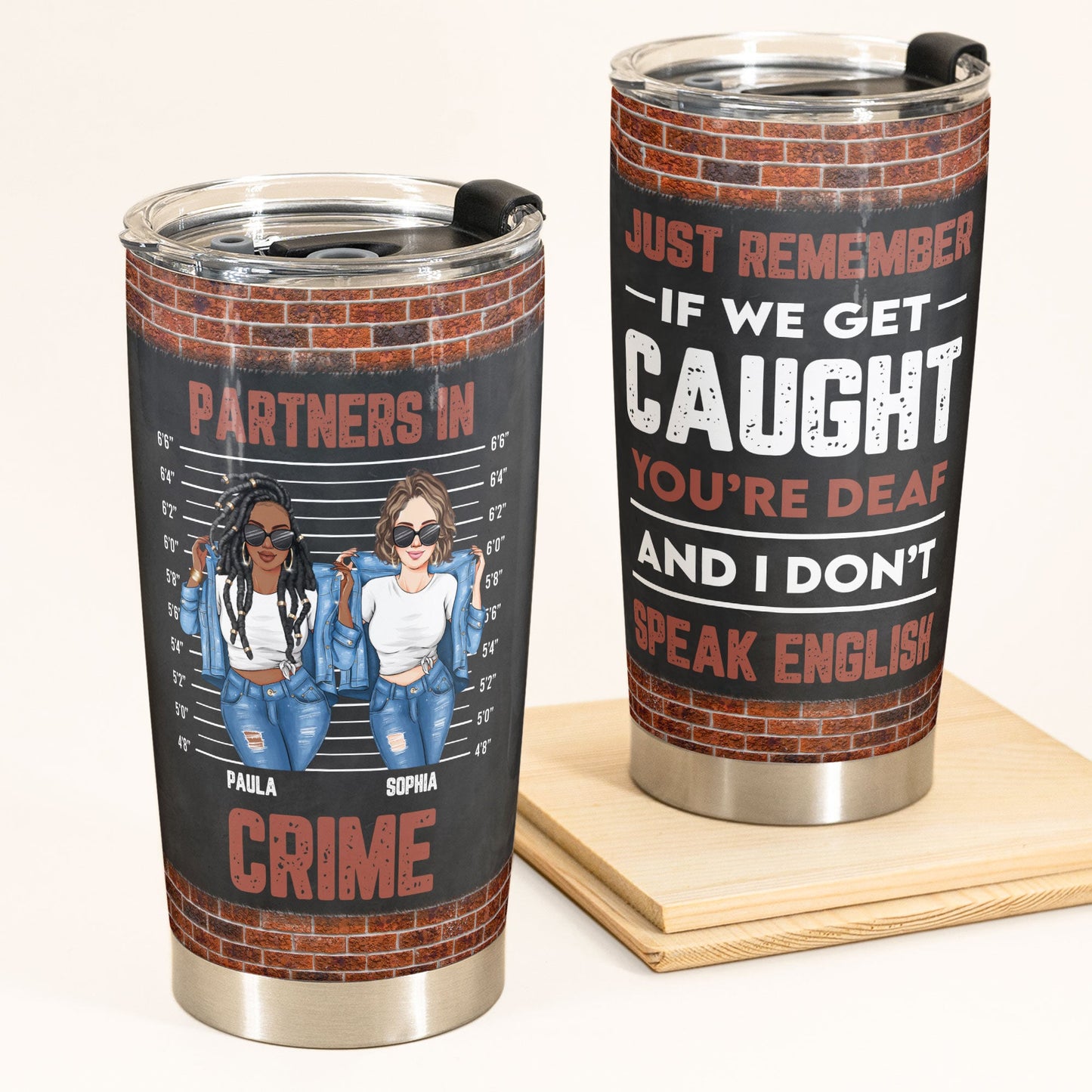 Partners In Crime - Personalized Tumbler Cup - Birthday Gifts For Besties, Sisters, Sistas - Denim Girls