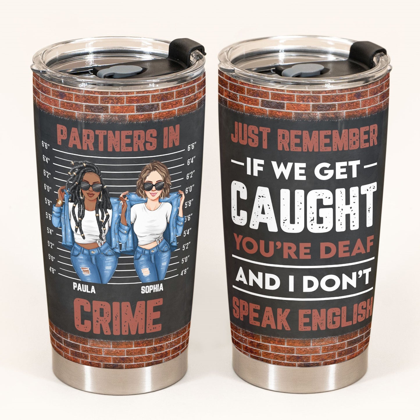 Partners In Crime - Personalized Tumbler Cup - Birthday Gifts For Besties, Sisters, Sistas - Denim Girls