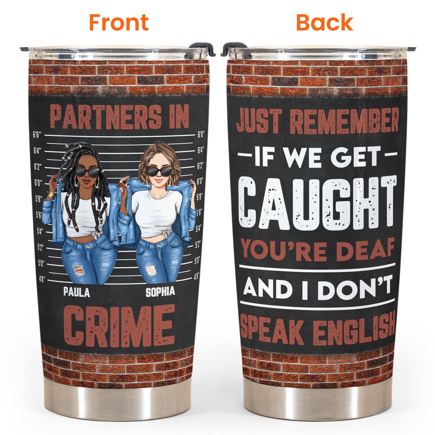 Partners In Crime - Personalized Tumbler Cup - Birthday Gifts For Besties, Sisters, Sistas - Denim Girls