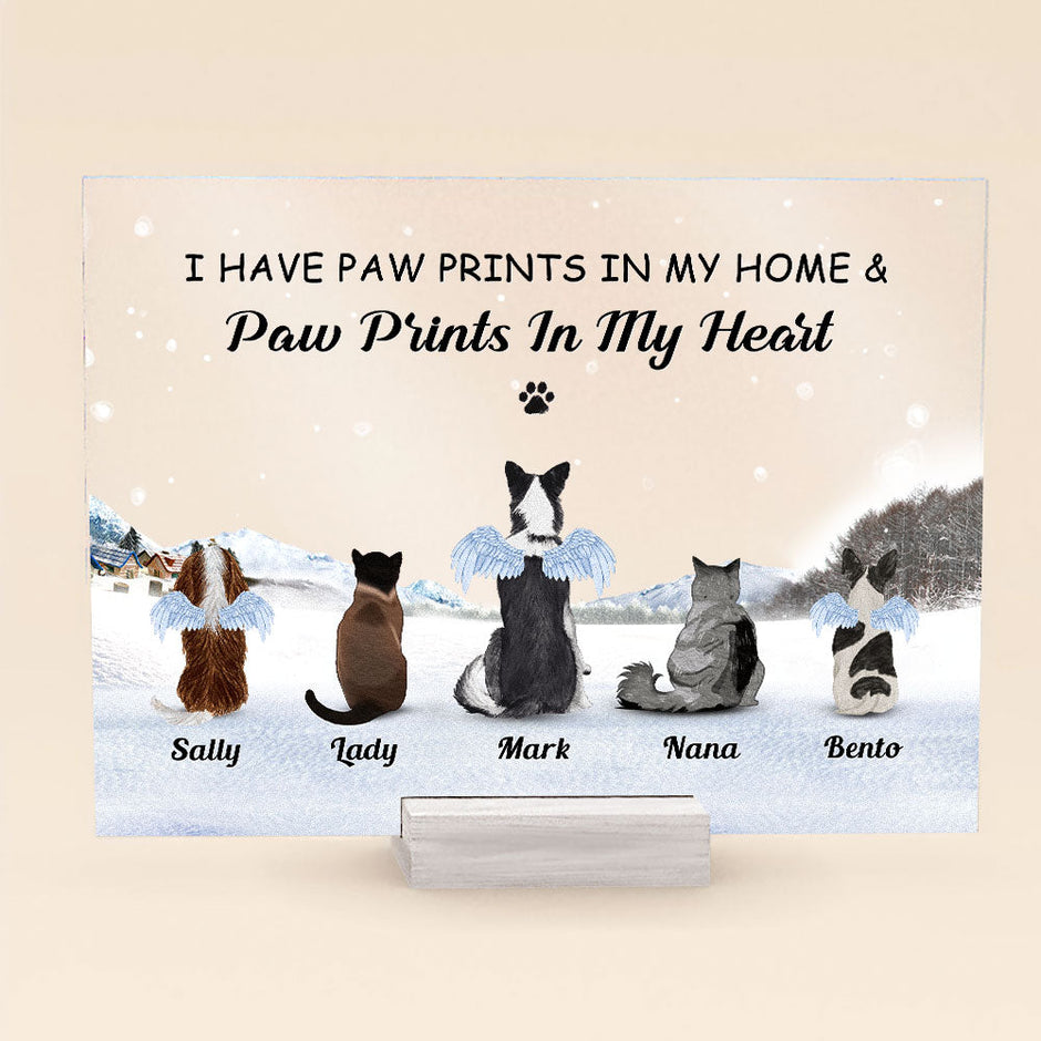 Personalized Memorial Paw Acrylic Plaque - Up to 4 Pets - Gift Idea For Dog/Cat/Rabbit Lover - Christmas Gift - The Road To My Heart Is Paved With Paw Prints