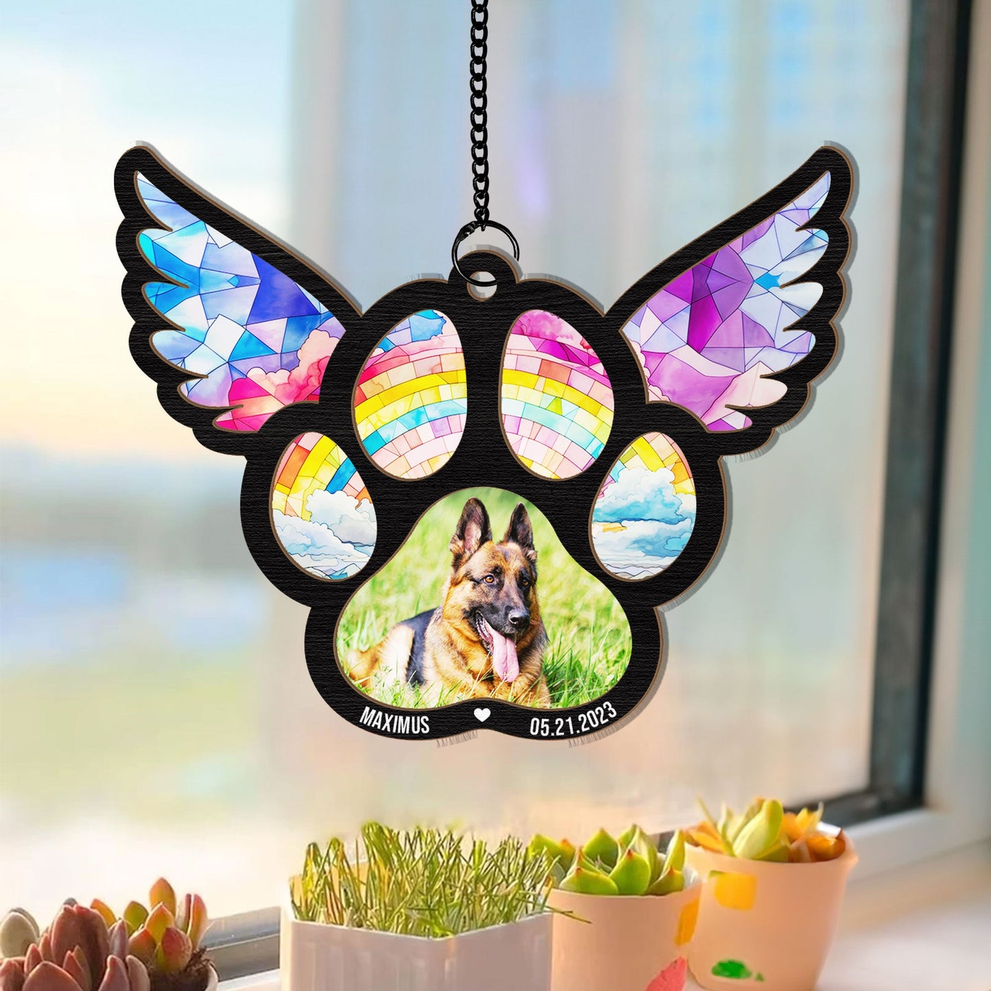 Pawprints On Hearts - Personalized Window Hanging Suncatcher Photo Ornament