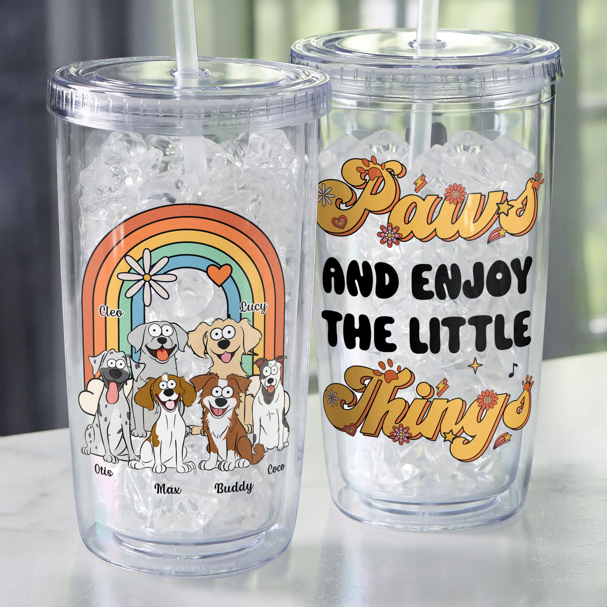 Paws And Enjoy The Little Things - Personalized Acrylic Tumbler With Straw