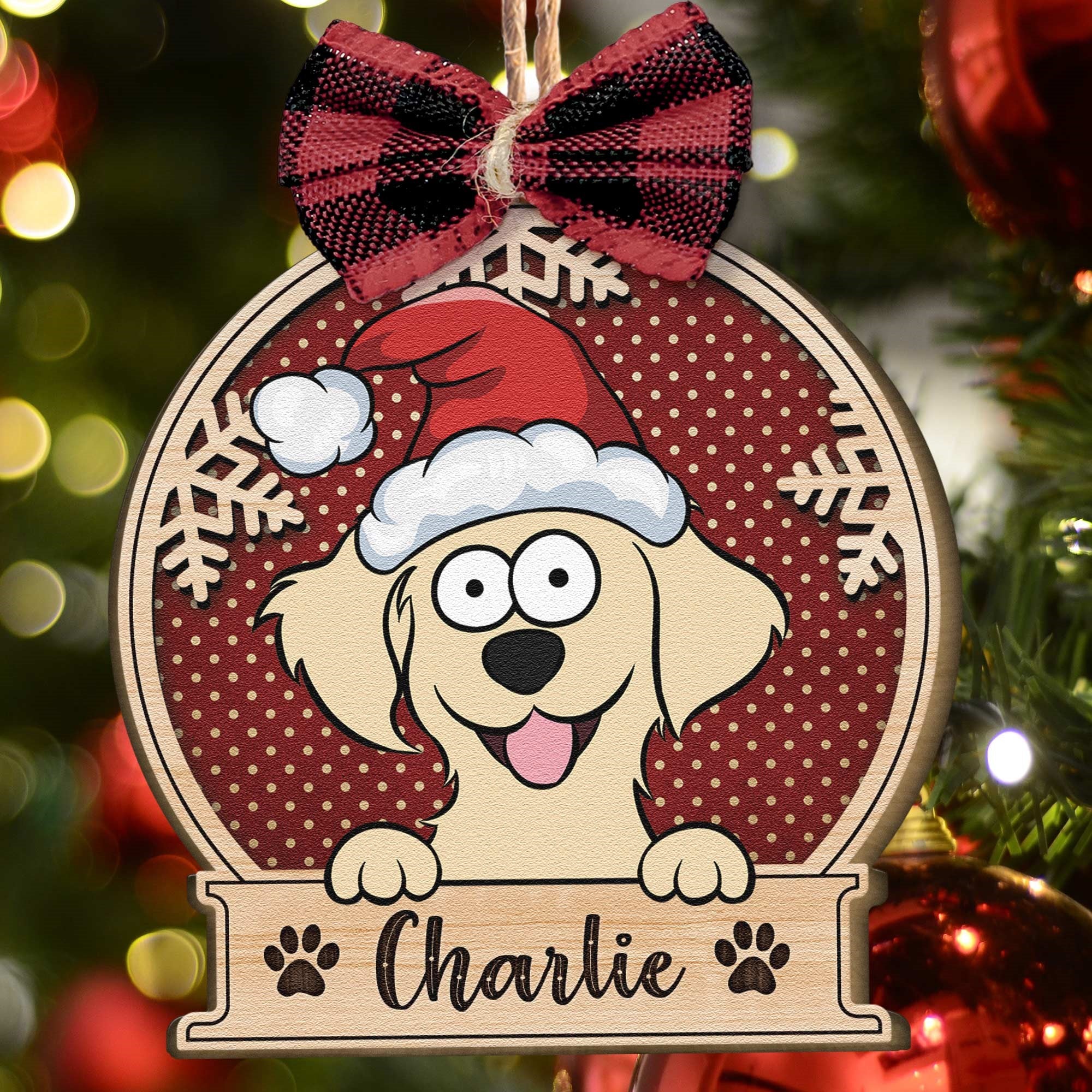 Peeking Pet Christmas - Personalized Custom Shaped Wooden Ornament