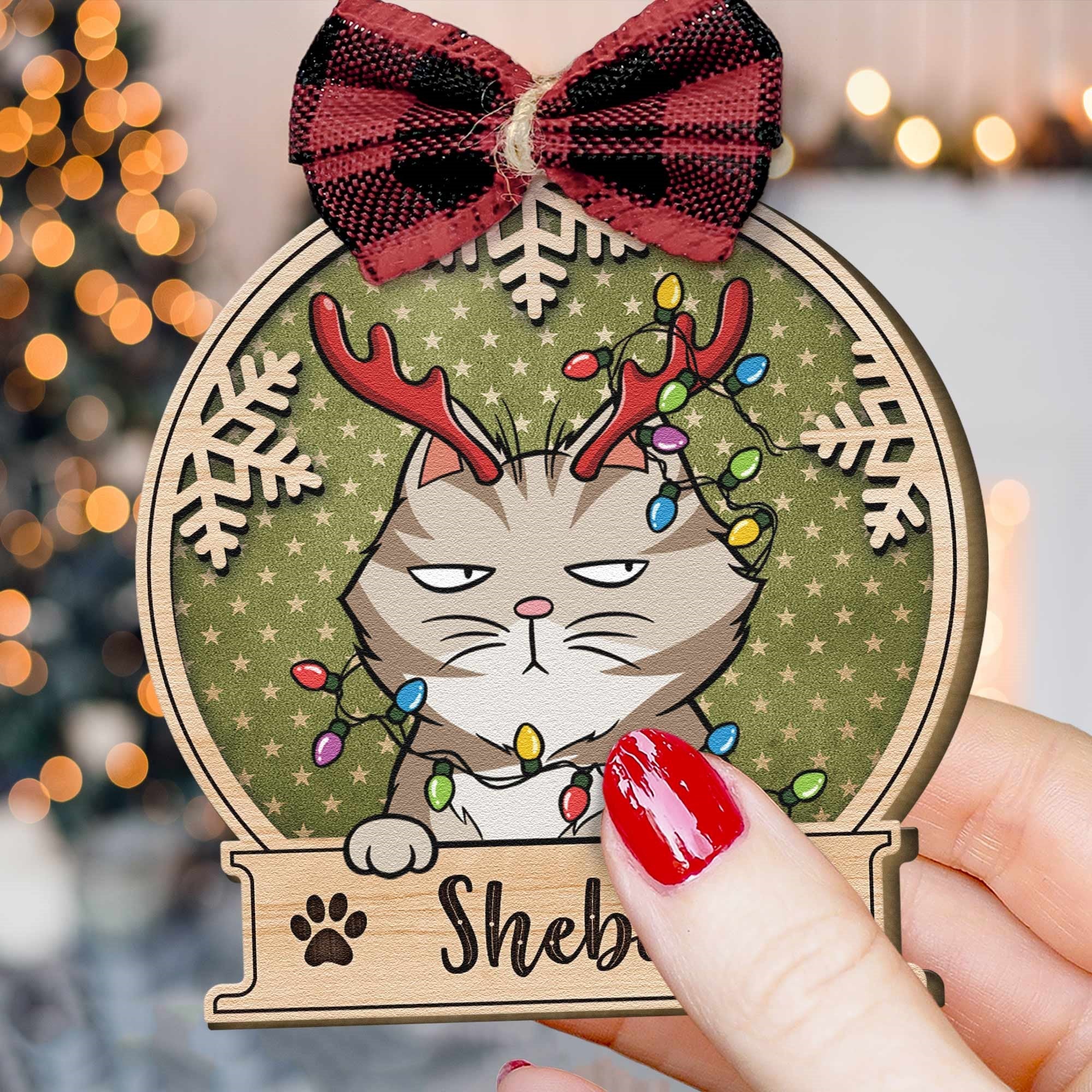 Peeking Pet Christmas - Personalized Custom Shaped Wooden Ornament