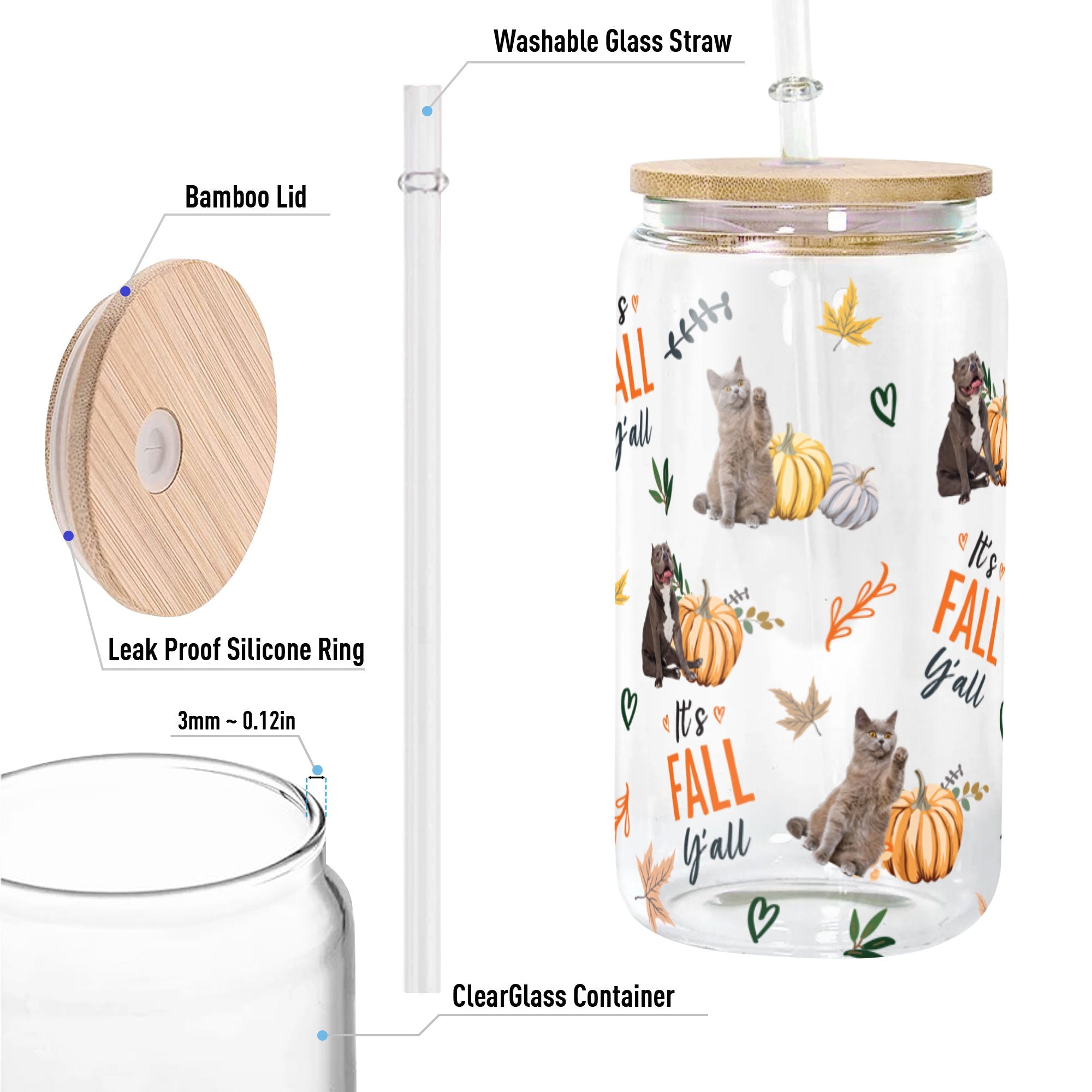 Pet It's Fall Y'All - Personalized Photo Clear Glass Cup