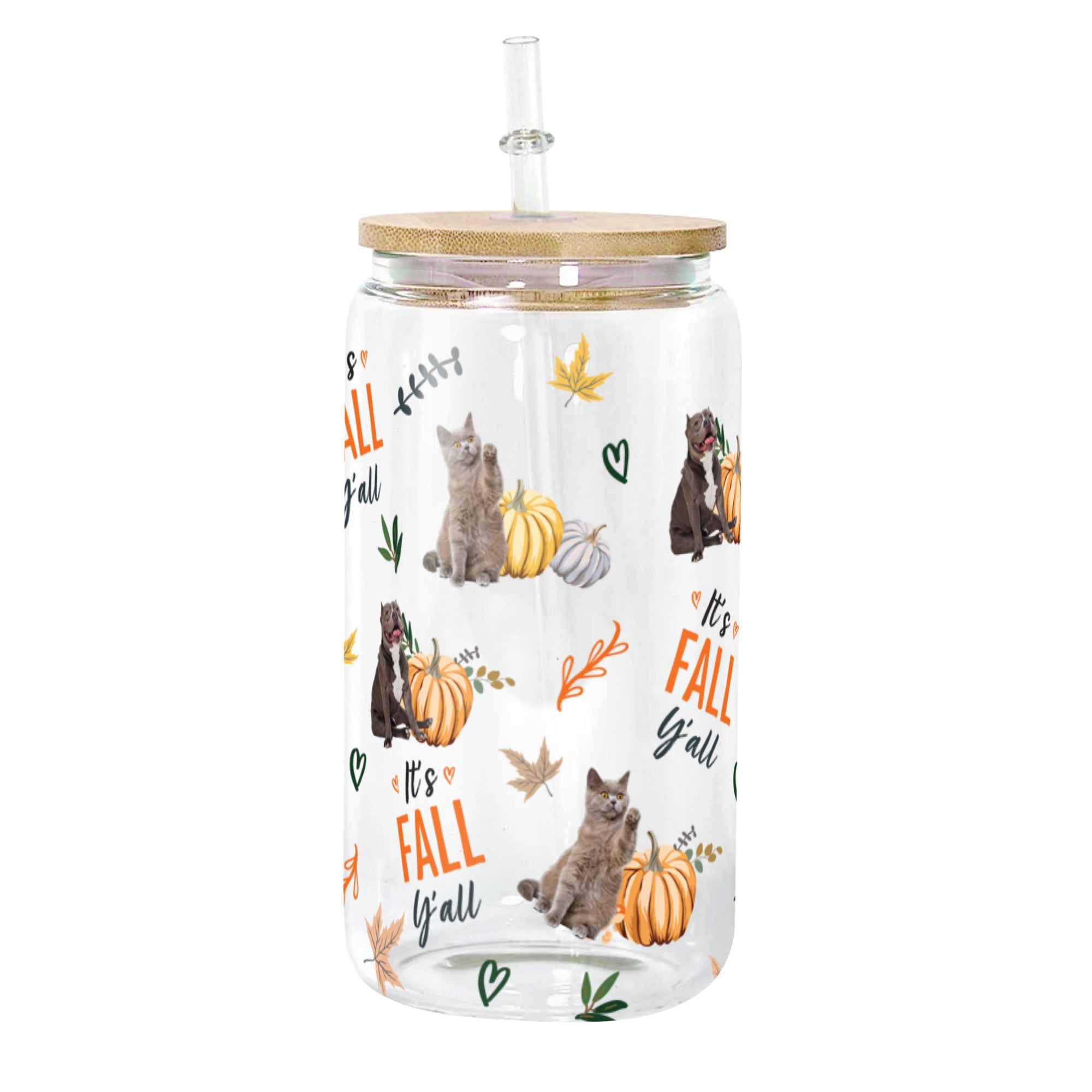 Pet It's Fall Y'All - Personalized Photo Clear Glass Cup