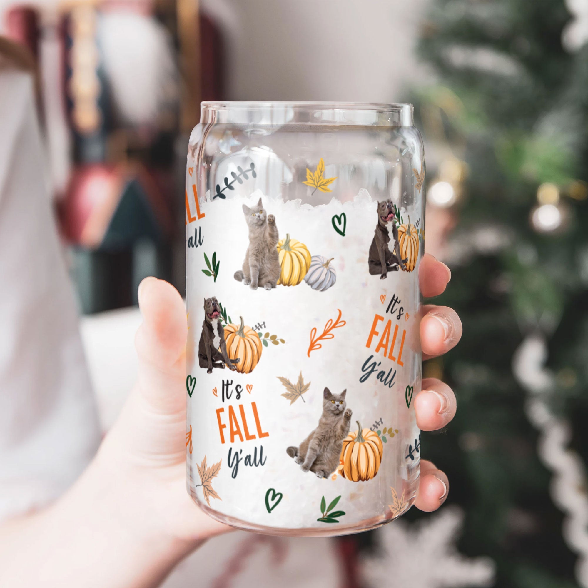 Pet It's Fall Y'All - Personalized Photo Clear Glass Cup