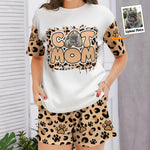 Pet Mom Paw Print Leopard - Personalized Photo Pajama Shorts Set