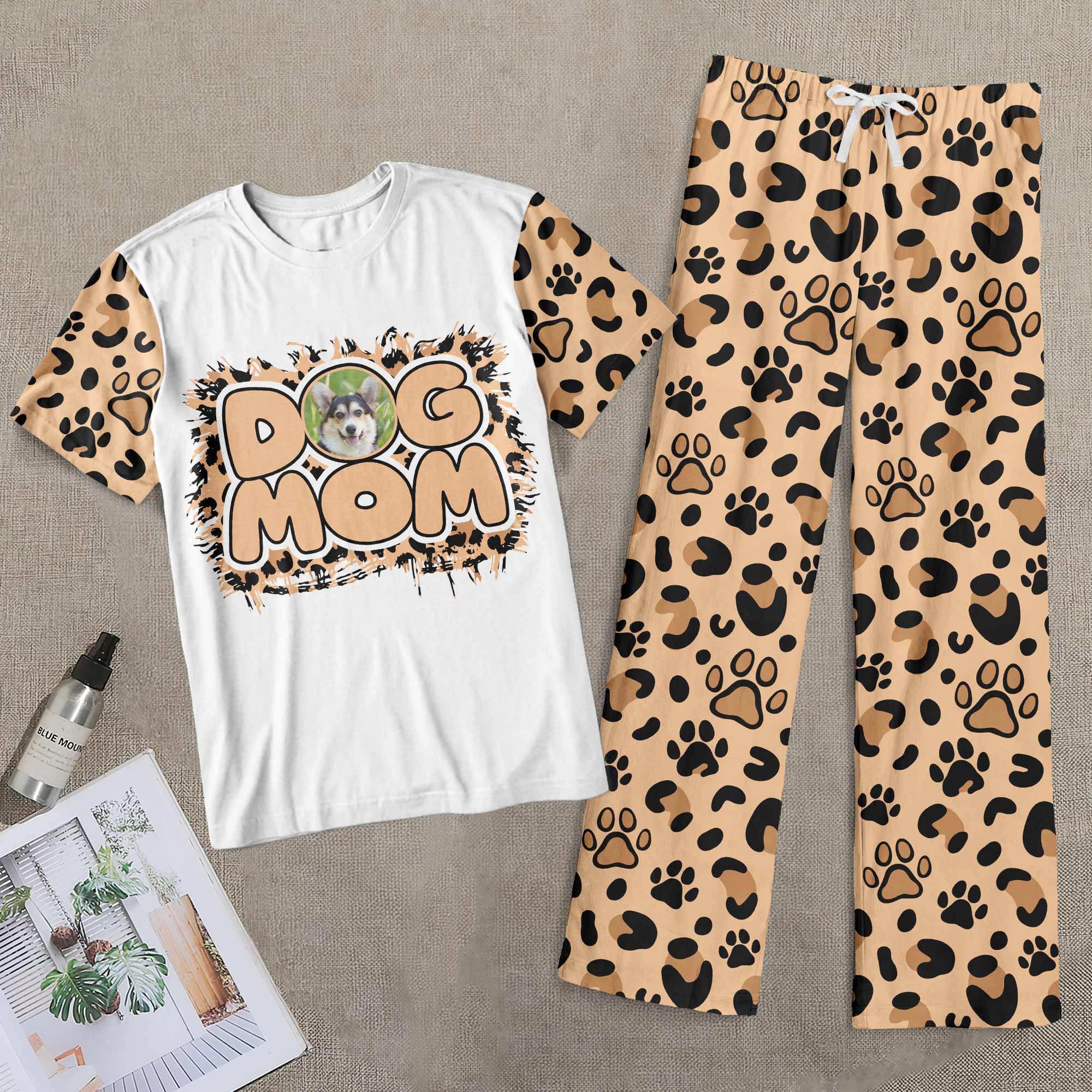 Pet Mom Paw Print Leopard - Personalized Photo Pajama Shorts Set
