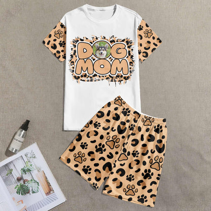 Pet Mom Paw Print Leopard - Personalized Photo Pajama Shorts Set