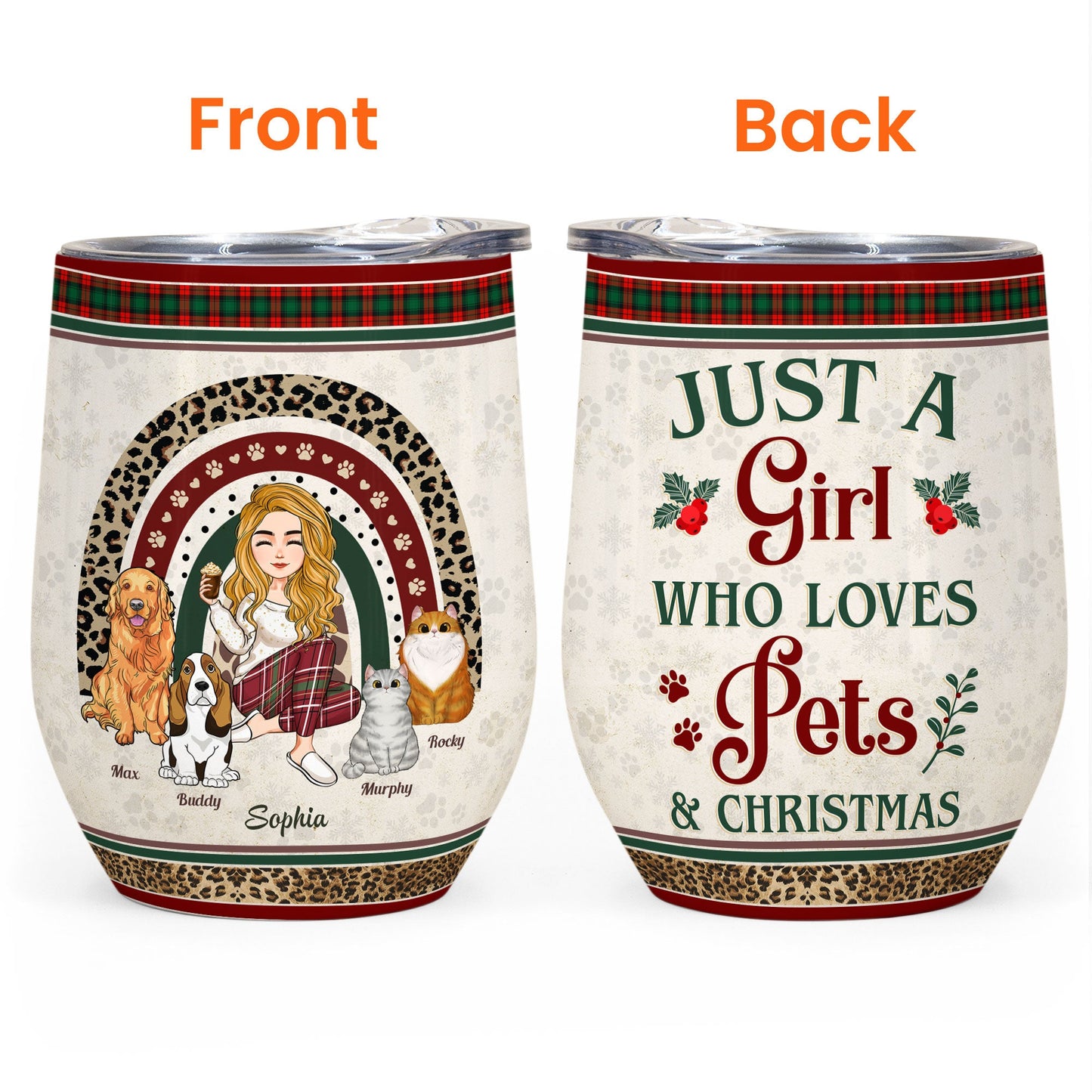 Pets And Christmas - Personalized Wine Tumbler - Christmas, New Year, Birthday Gift For Dog Mom, Cat Mom, Pet Lover, Pet Owner