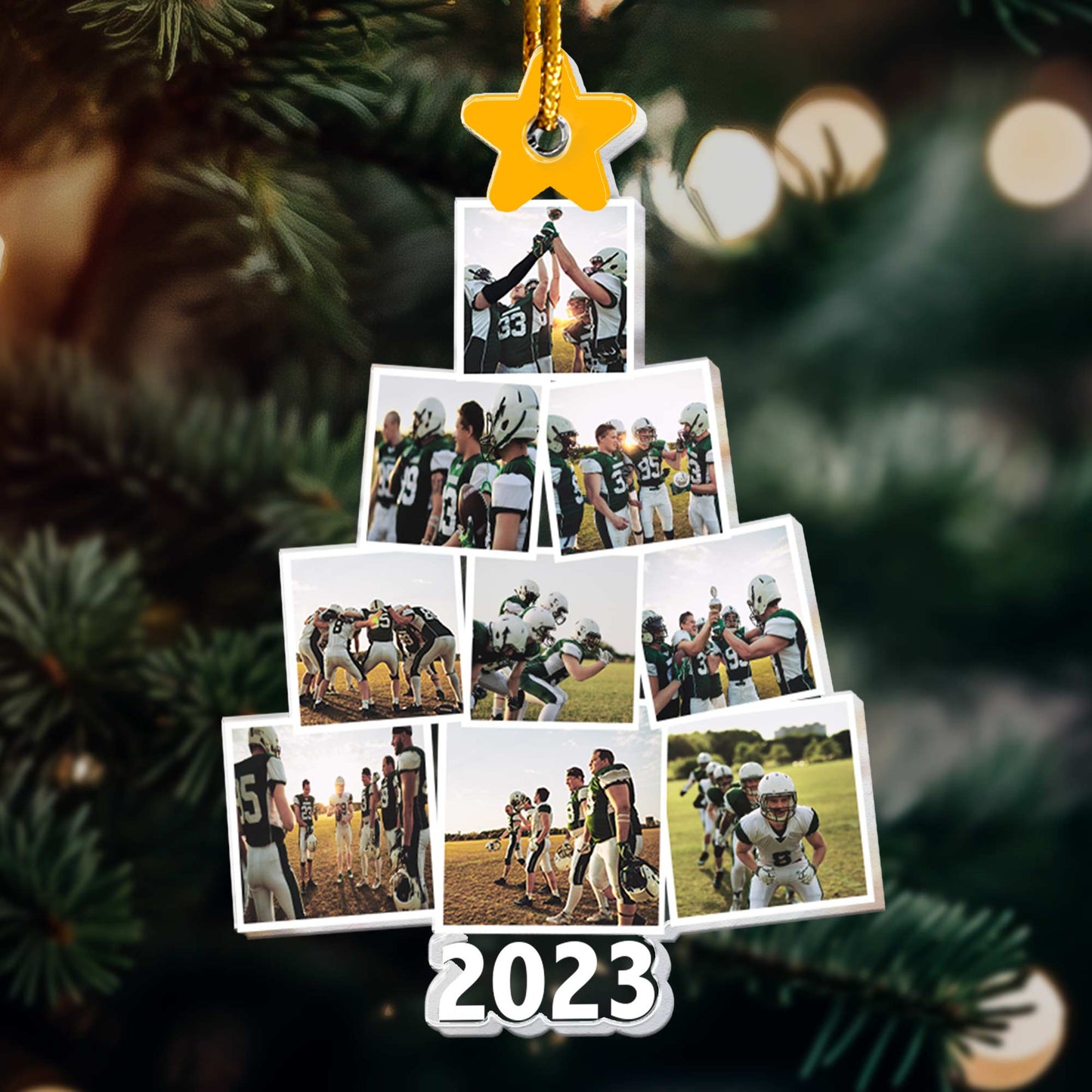 Photo Football Team Christmas Tree - Personalized Acrylic Photo Ornament
