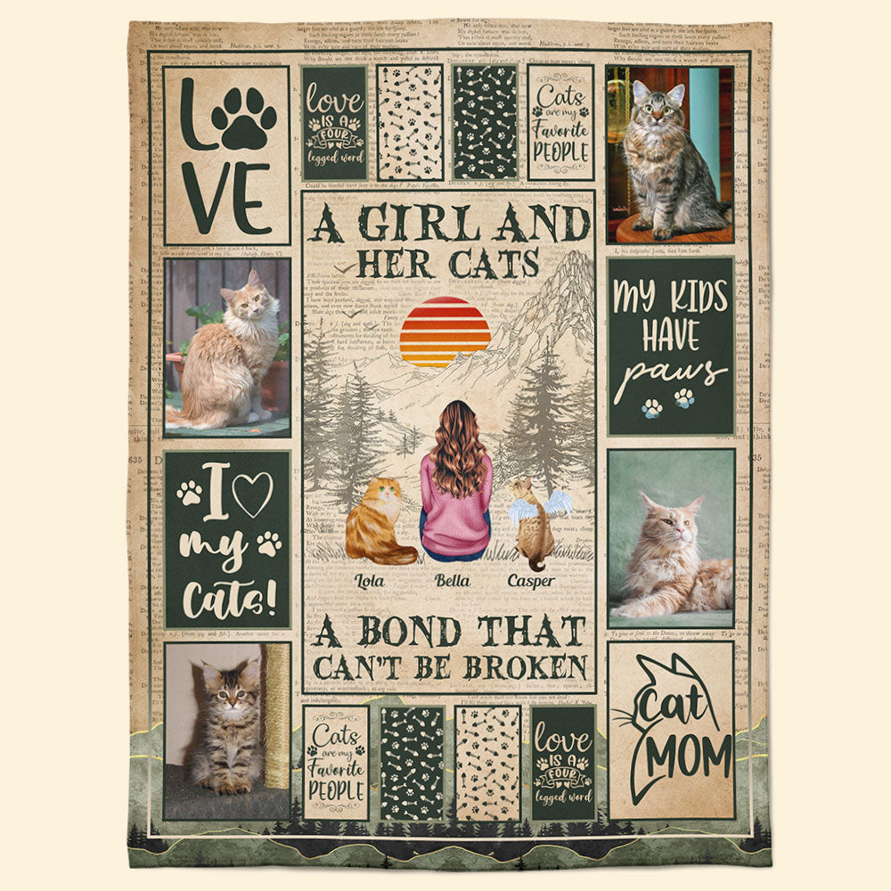 A Girl And Her Cats Unbreakable Bond - Personalized Photo Blanket