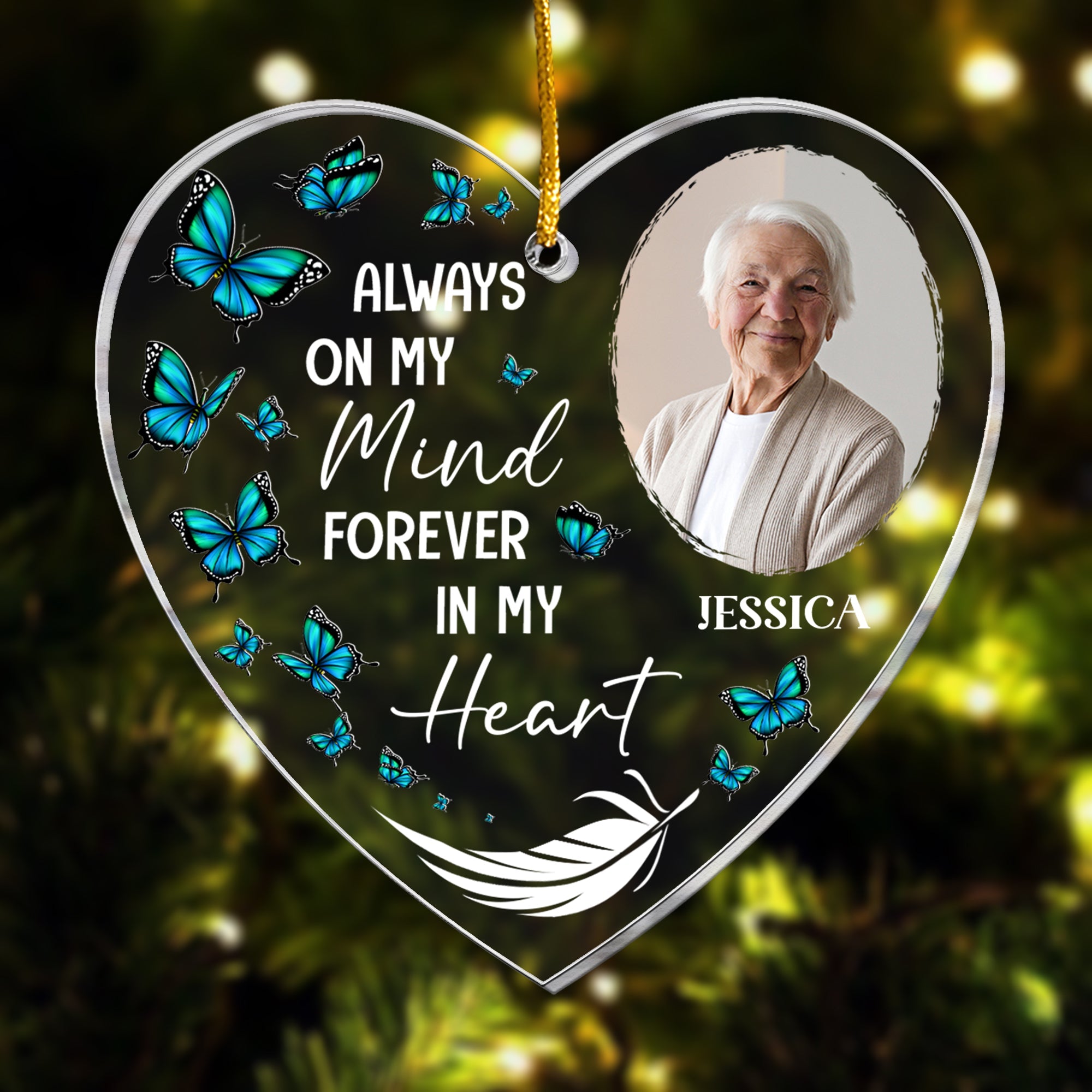 Always On My Mind - Personalized Memorial Photo Ornament