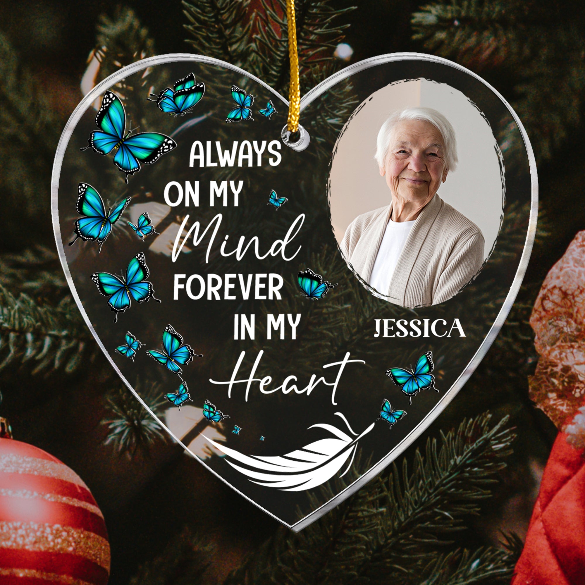 Always On My Mind - Personalized Memorial Photo Ornament