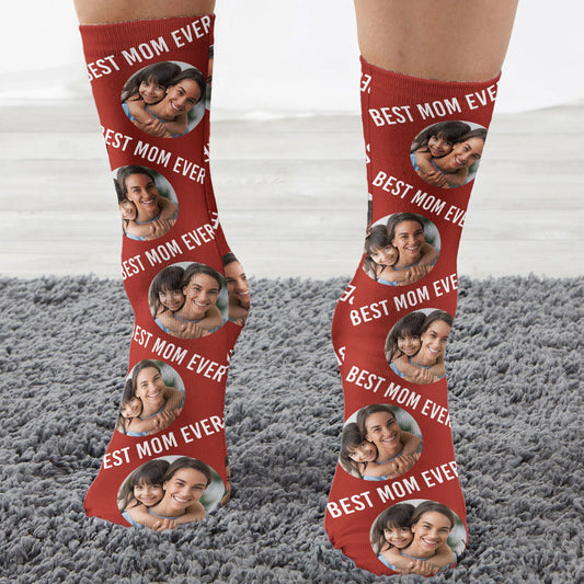 Best Mom Ever - Personalized Photo Crew Socks