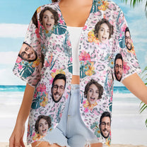 Couple Face Leopard - Personalized Photo Women's Kimono Chiffon Cover Up