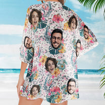 Couple Face Leopard - Personalized Photo Women's Kimono Chiffon Cover Up