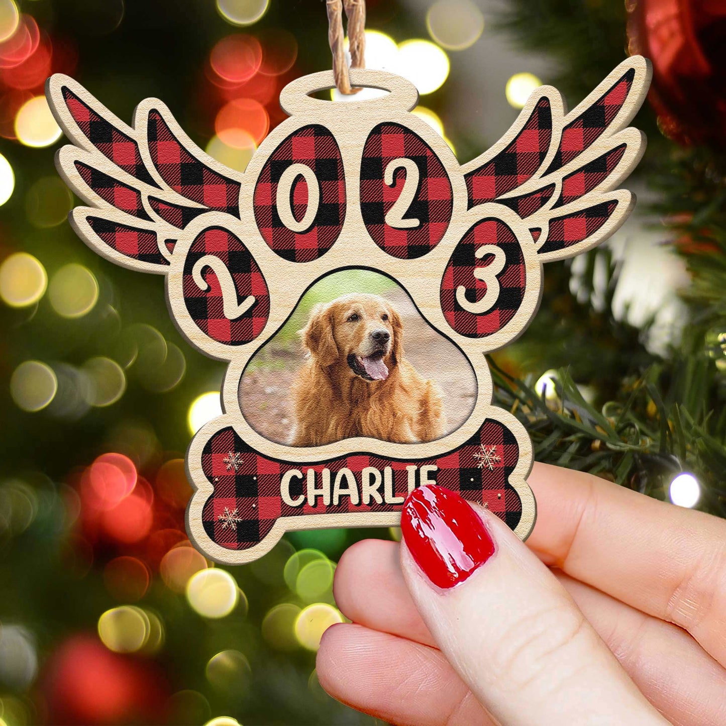 (Photo Inserted) Dog Christmas - Personalized Custom Shaped Wooden Ornament