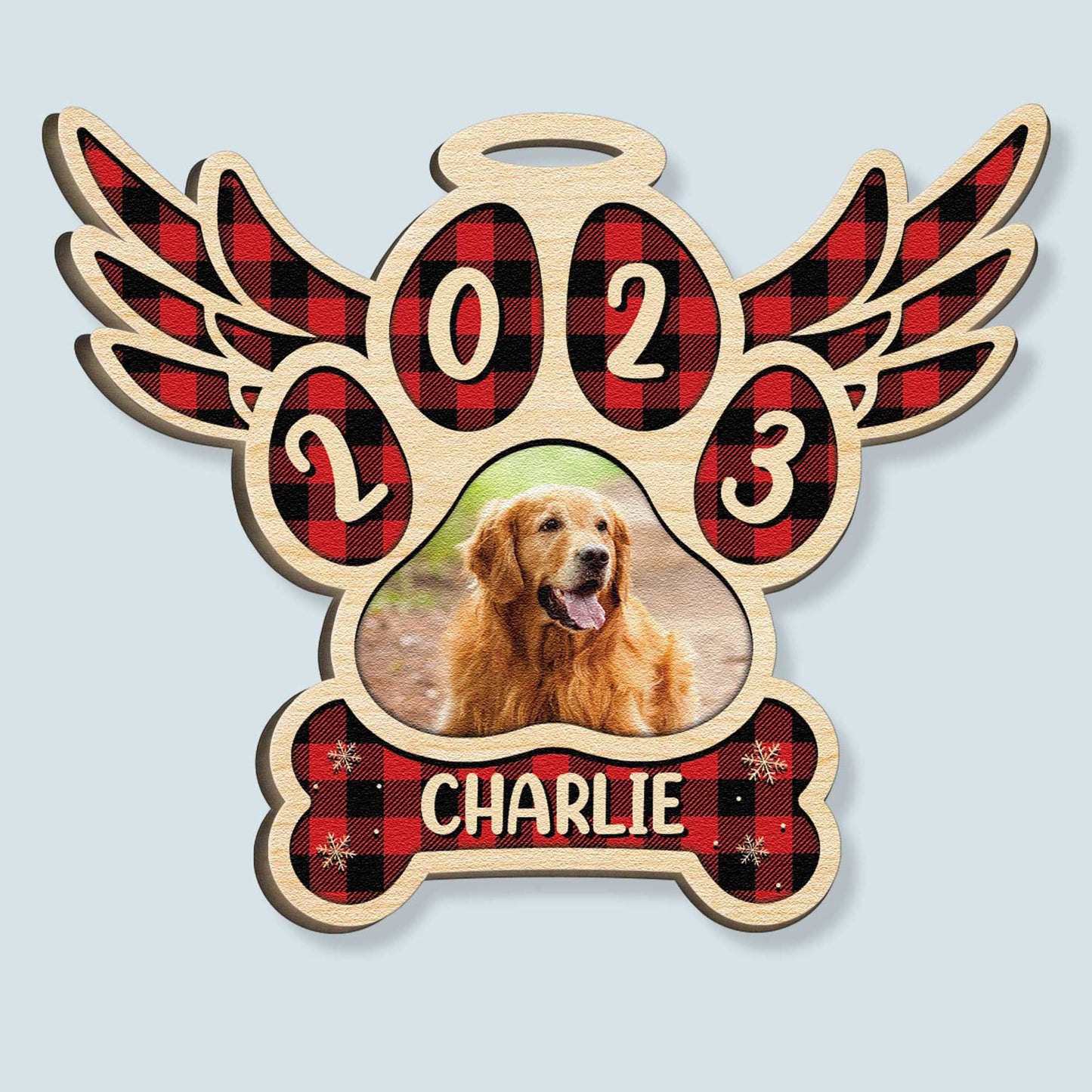 (Photo Inserted) Dog Christmas - Personalized Custom Shaped Wooden Ornament