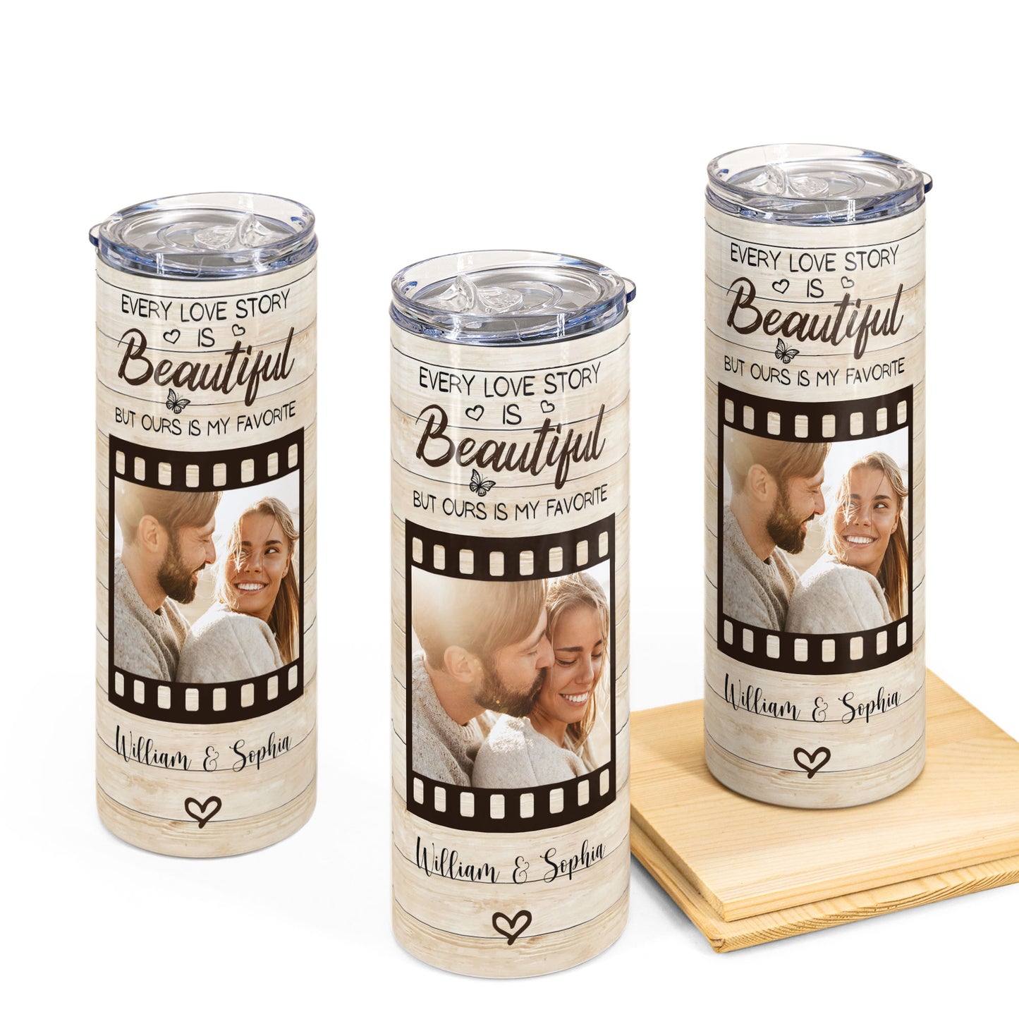 Every Love Story Is Beautiful But Ours Is My Favorite - Personalized Photo Skinny Tumbler
