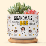 Grandma's Reasons To Bee Happy Custom Kids' Face - Personalized Photo Ceramic Plant Pot With Tray