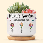 Grandma's Garden Custom Title And Kids' Face - Personalized Photo Ceramic Plant Pot With Tray