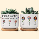 Grandma's Garden Custom Title And Kids' Face - Personalized Photo Ceramic Plant Pot With Tray