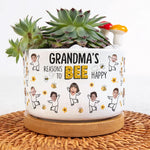 Grandma's Reasons To Bee Happy Custom Kids' Face - Personalized Photo Ceramic Plant Pot With Tray