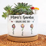 Grandma's Garden Custom Title And Kids' Face - Personalized Photo Ceramic Plant Pot With Tray