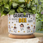 Grandma's Reasons To Bee Happy Custom Kids' Face - Personalized Photo Ceramic Plant Pot With Tray
