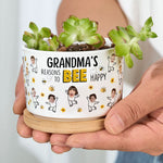 Grandma's Reasons To Bee Happy Custom Kids' Face - Personalized Photo Ceramic Plant Pot With Tray