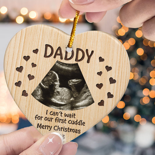 I Can't Wait For Our First Cuddle - Personalized Heart Shaped Ceramic Photo Ornament