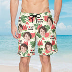 I Love My Wife I Love My Husband - Personalized Photo Couple Beach Shorts