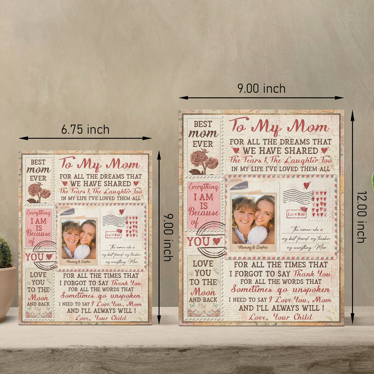 (Photo Inserted) I Love You Mom - Personalized Photo Printed Wooden Plaque