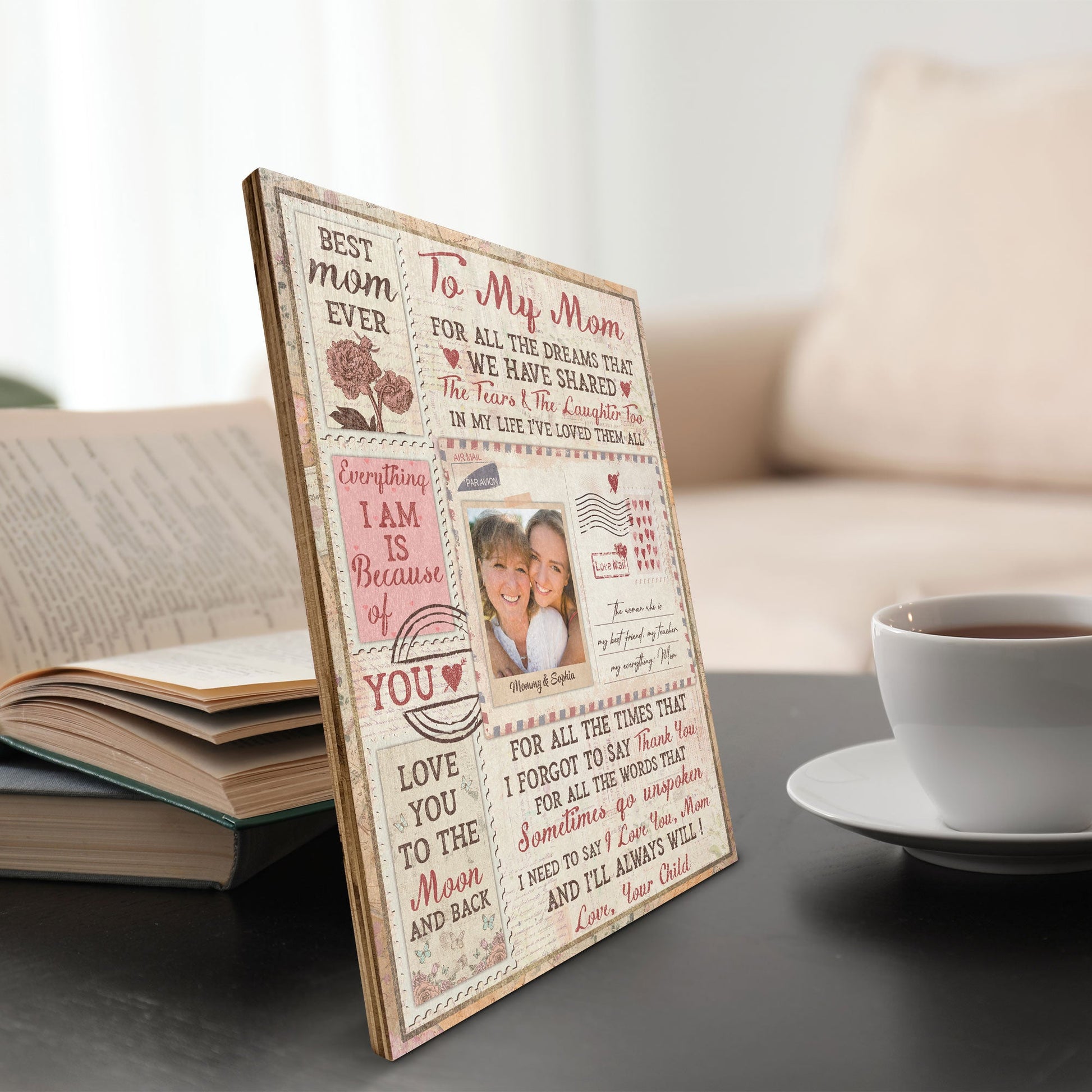 (Photo Inserted) I Love You Mom - Personalized Photo Printed Wooden Plaque