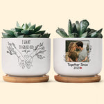 I Want To Grow Old With You - Personalized Photo Ceramic Plant Pot With Tray
