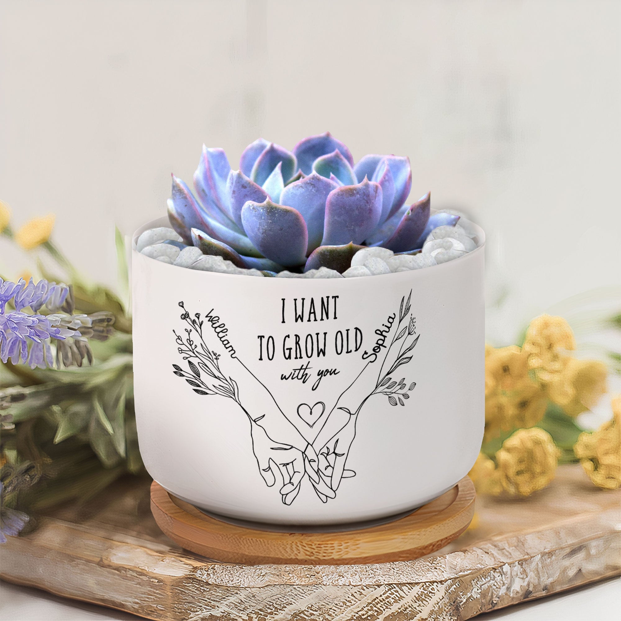 I Want To Grow Old With You - Personalized Photo Ceramic Plant Pot With Tray