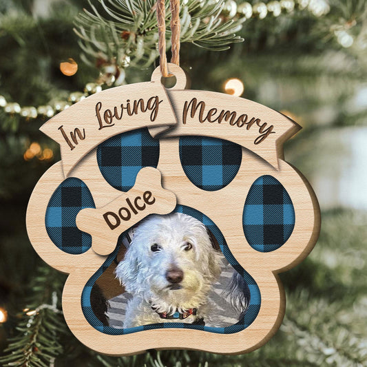 In Loving Memory - Personalized Paw Shaped Wooden Photo Ornament